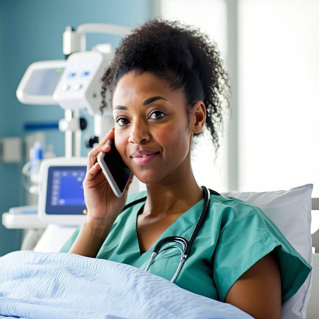american female patient on phone-3