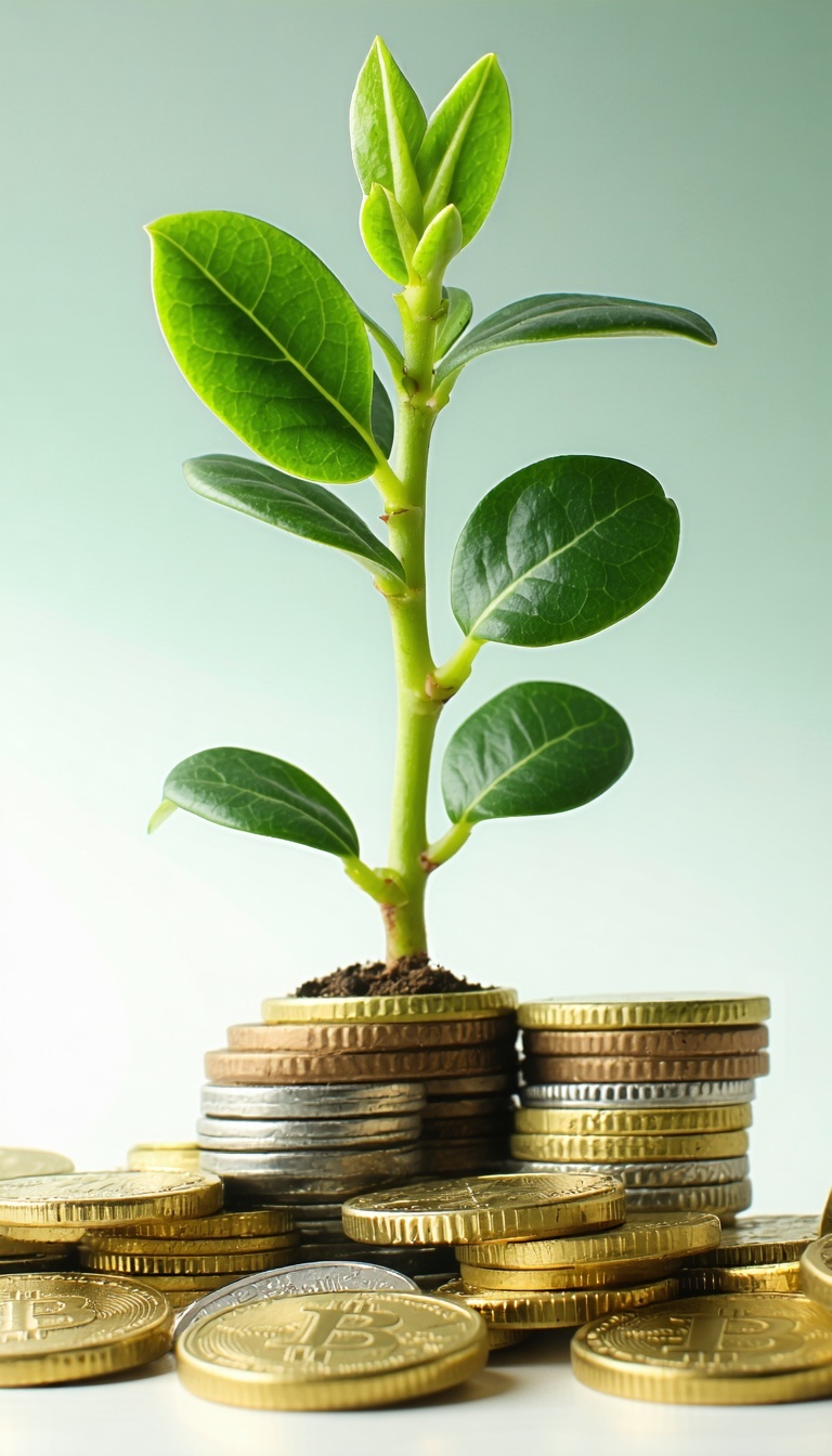 banking coins with green plant