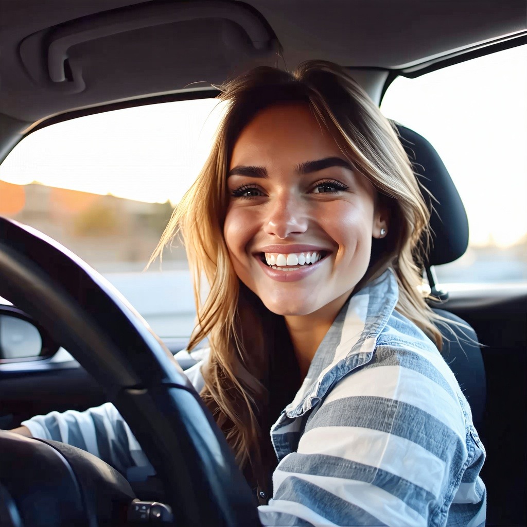 happy female driver in car-1