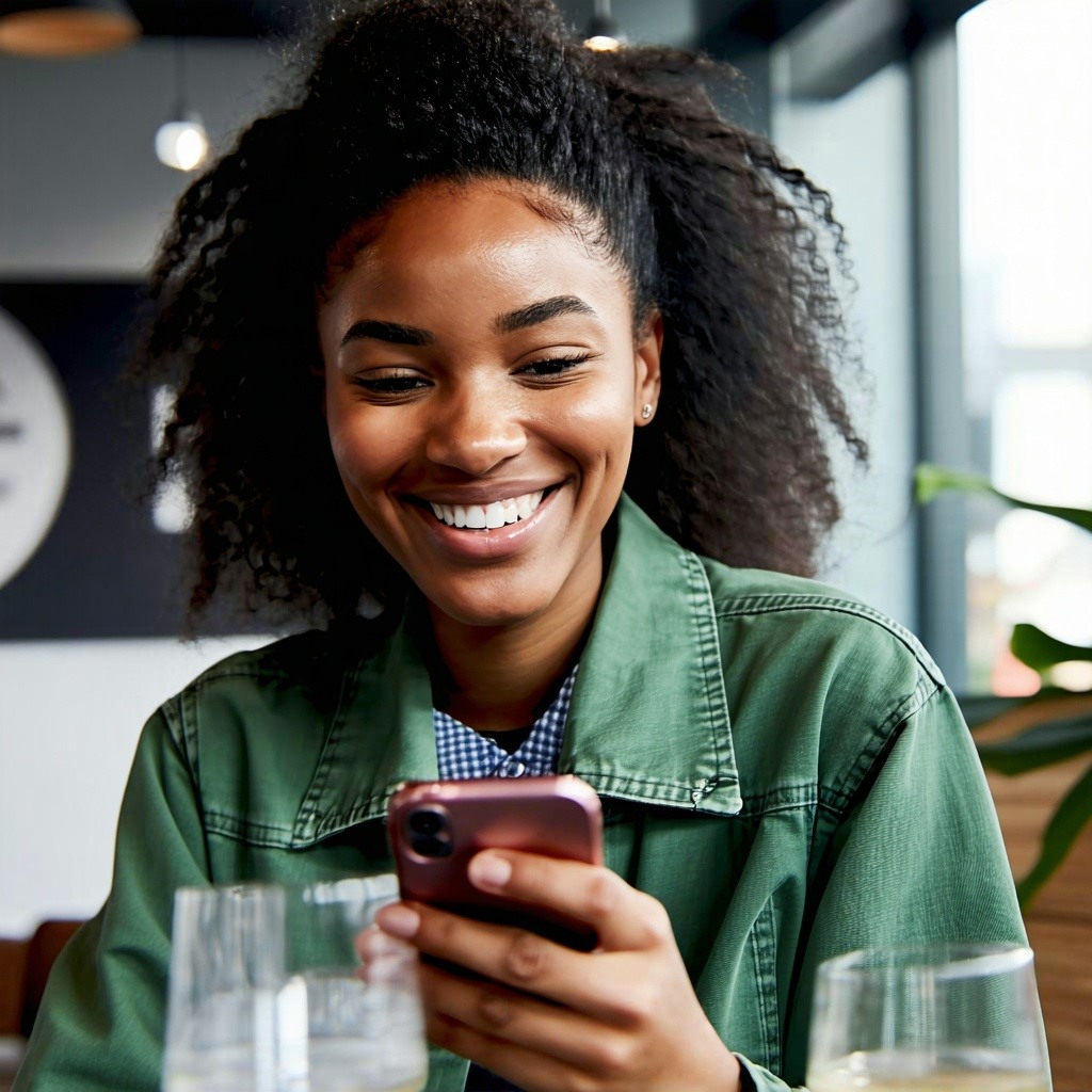 person looking at phone and smiling-1