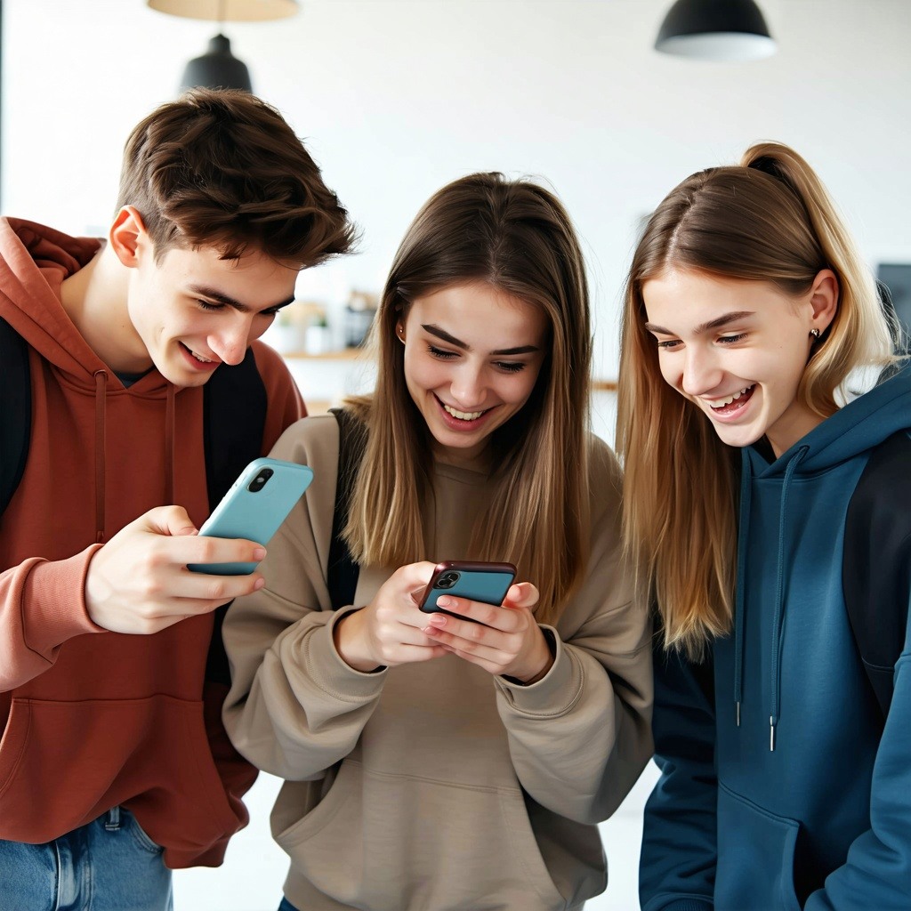 group of young people using whatsapp-1