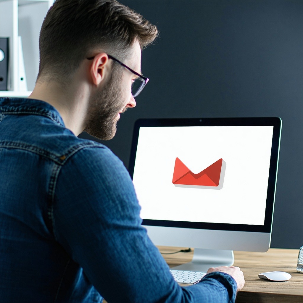 man answering email uysing desktop