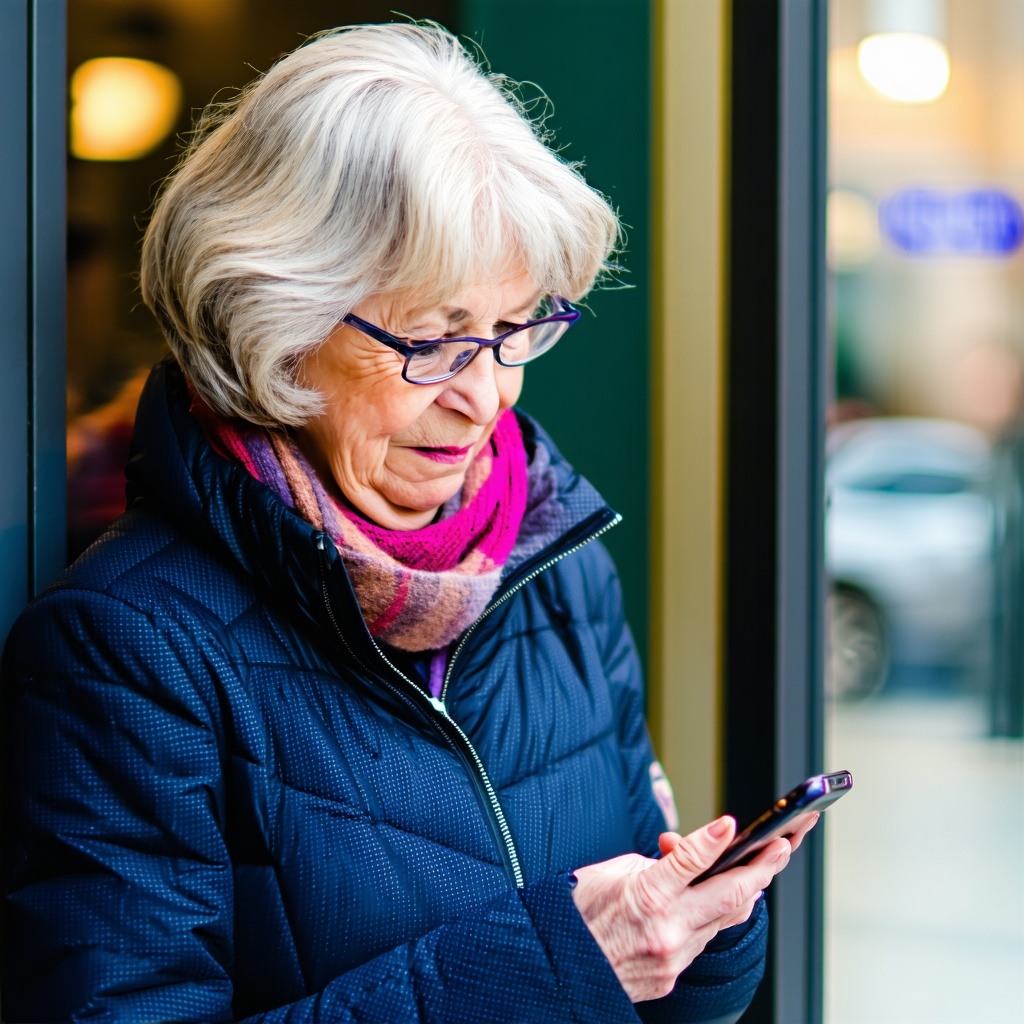 older white female looking at mobile phone-1