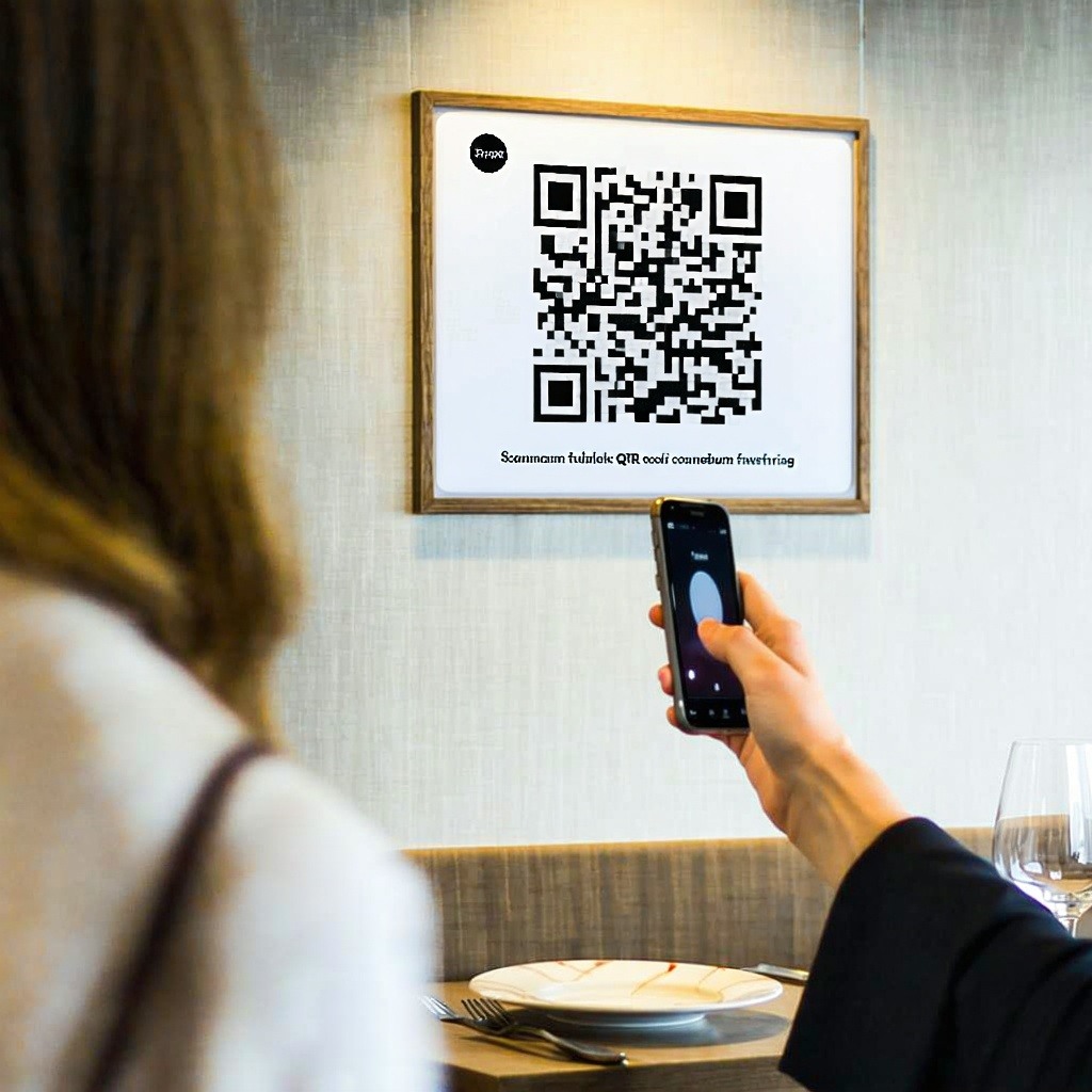 someone scanning a qr code on a wall in a restuarant-1